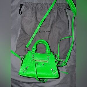 Authentic Balenciaga Le City Leather Nano Green Crossbody Bag